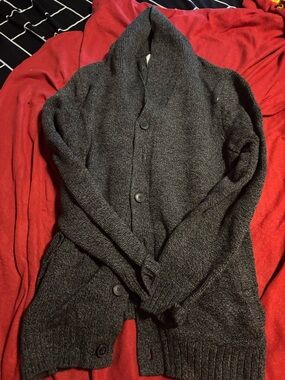 Shawl Collar Button Cardigan Sweater - Charcoal